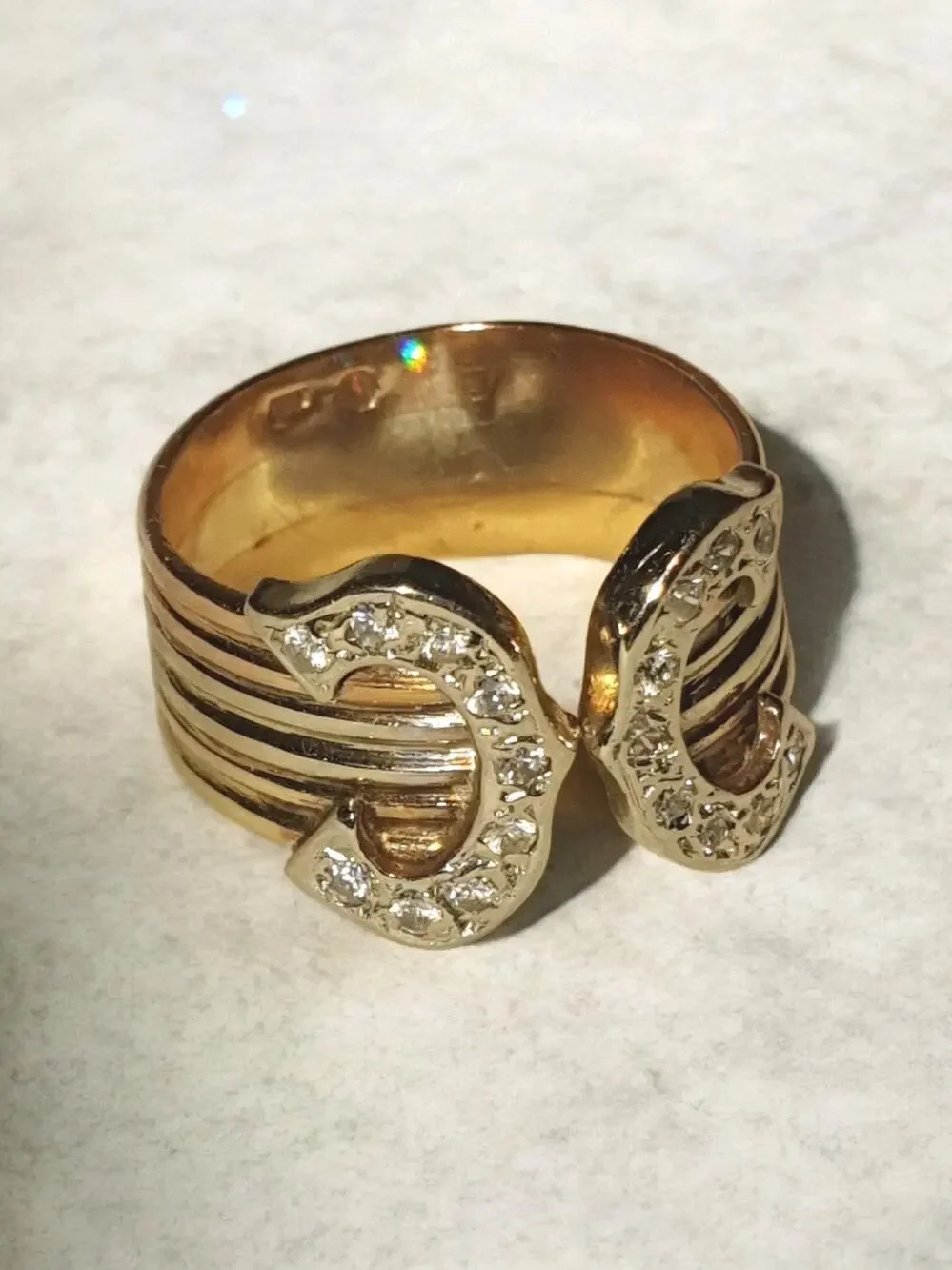 14K Tri-Color Gold Open Cuff Ring Pave Sparkling Stones Statement Bold Design